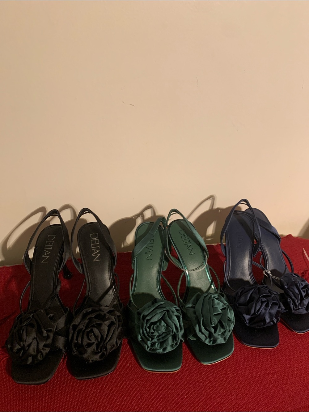 Delman Floral Rosette Slingback Heels in Black, Green, Navy